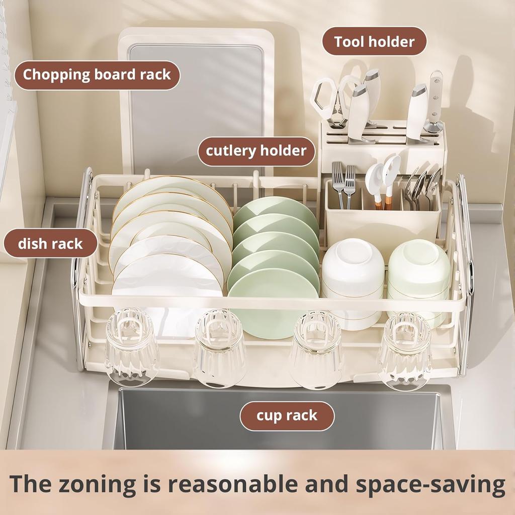 Dish Drying Rack - Compact Dish Drainer for Kitchen Counter with Dishwashing Holder, Drying Organization Storage Sink Rack