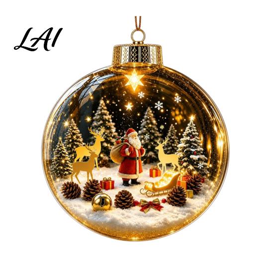 Warm Light Seasonal Ornaments Glowing Clear Christmas Ball Ornament Up Story Decoration with LED Decorative Garland Accents Light Mini Holiday Scene