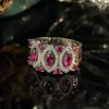 Bohemian Jewelry Set Earrings Necklace Rings Red Corundum Zircon Tassel Women