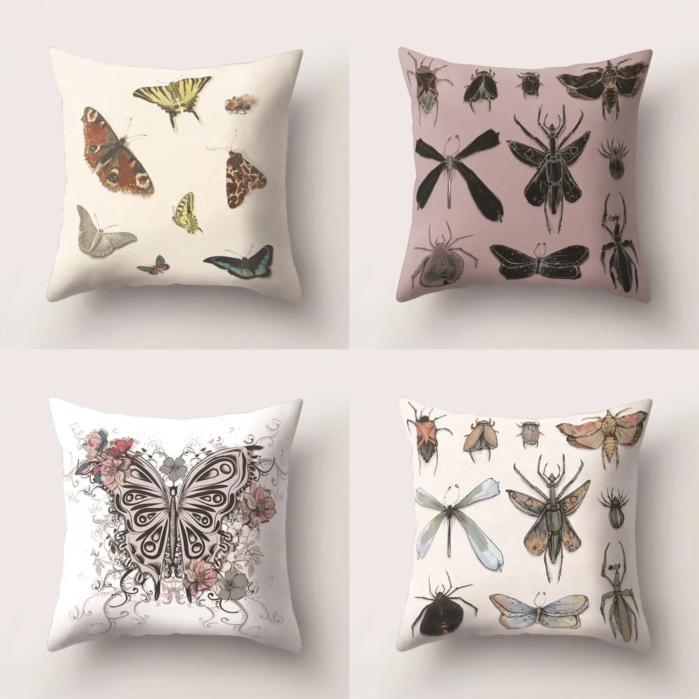 Insects Butterflies Decorative Pillow Covers Pattern Cushion Cover Suitable For Sofa Bedroom Car Pillow Cover