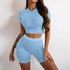 Seamless Short Sleeve Crop Top and High Waist Shorts Set for Women Athletic Workout Yoga Fitness Outfit
