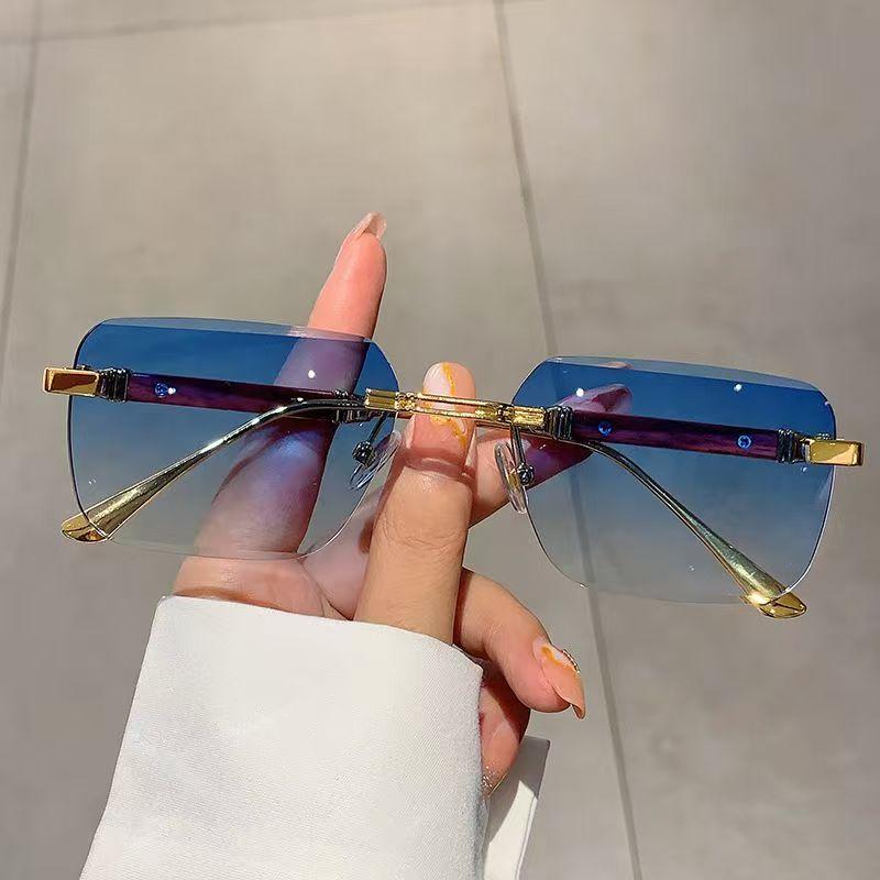 Women Men Shades Rectangle Sun Glasses For Female Male Summer Traveling Uv400 Rimless Sunglasses Metal Fashion
