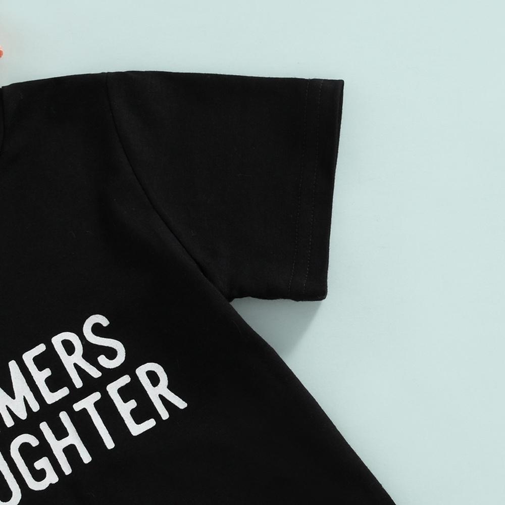 Camiseta preta para bebês meninas de verão + shorts estampados com gado + faixa de cabeça 3 peças roupas para 0-24 meses