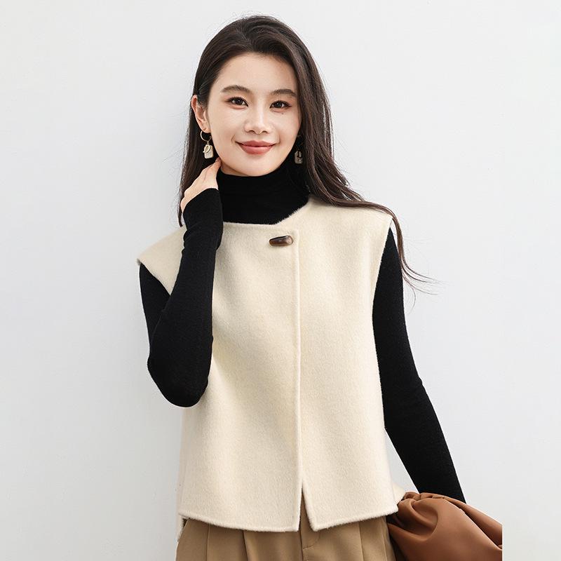 2025 A/W Women's Elegant Slim-Fit Double-Sided Cashmere Sleeveless Cardigan Vest