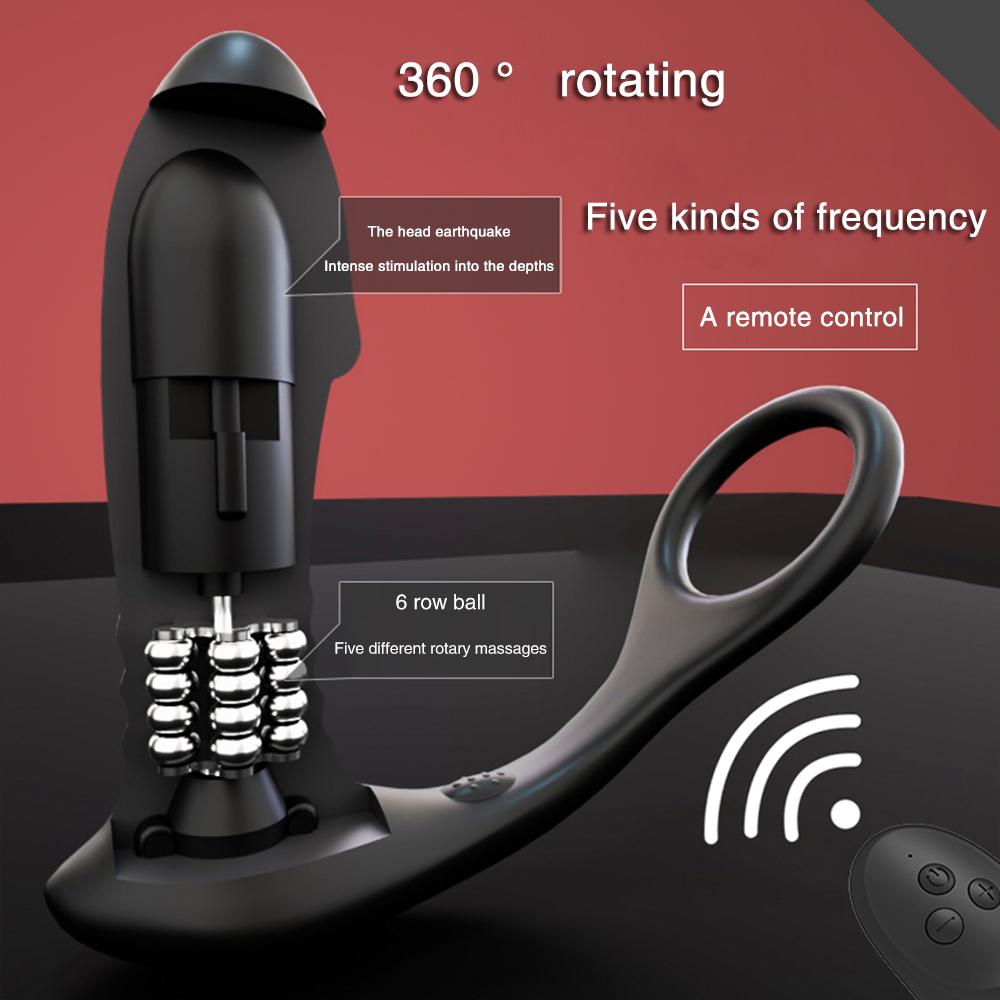 Silicone Anal Vibrator Rotation Beads Prostate Stimulator Massager Delay Ejaculation Ring Anal Butt Plug Dildos Sex Toys for Men