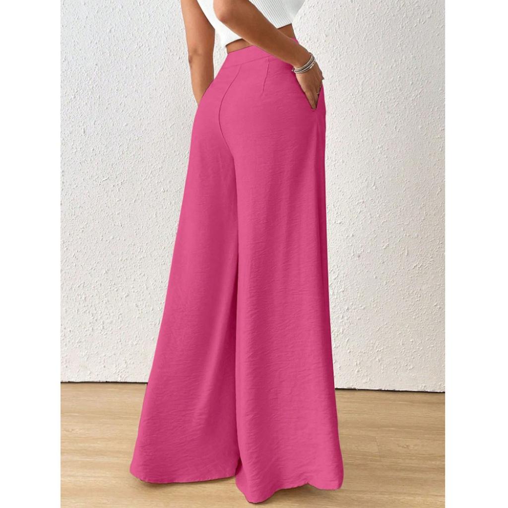 Women's Fashion Solid Color Medium Waist Large Leg Wide Leg Pants Long Pants