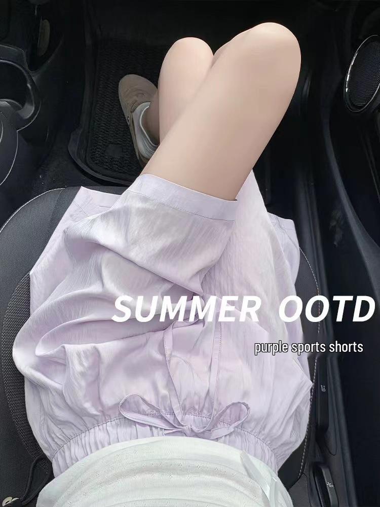 Women's High-Waist Blue Ice Silk Wide-Leg Shorts - Summer 2025 Mid-Length Casual Sportswear
