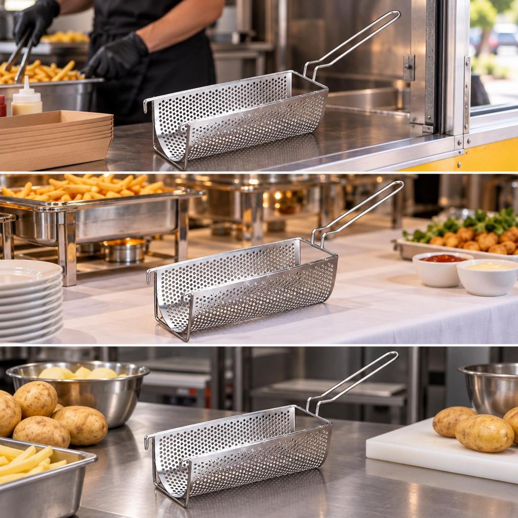 Stainless Steel Perforated Fry Basket Food-Grade Kitchen Gadget Heat-Resistant