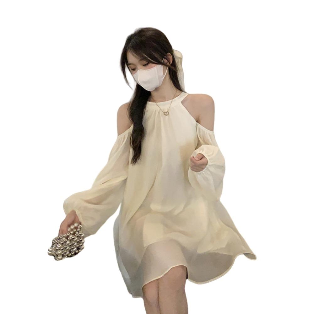 

Пляжная одежда Платье с открытыми плечами и халтером Платья А-силуэта Женские Короткие юбки на шнуровке Девушки S белый