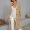 Lazy Trend Knitted Cardigan Women Long Sleeve Knee Length Medium Long Hair Jacket Solid Color