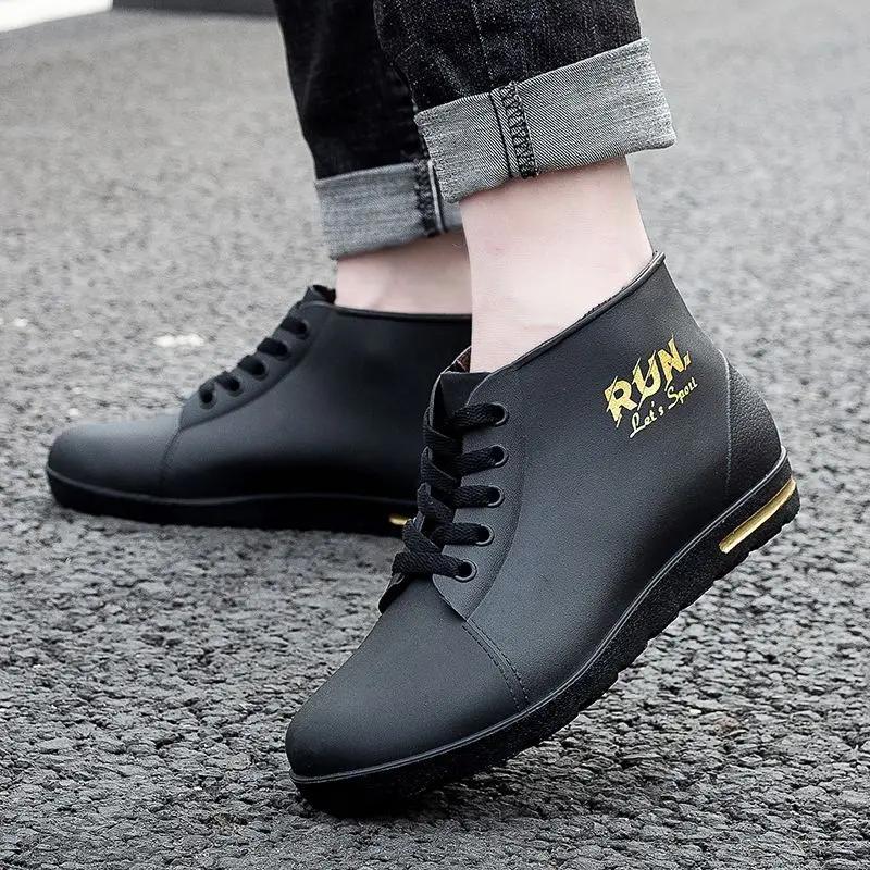 Man Shoes Low Short Warm Ankle Rain Boots for Men Chef Kitchen Cooking Winter Big Size Galoshes City Original Mud Outdoor
