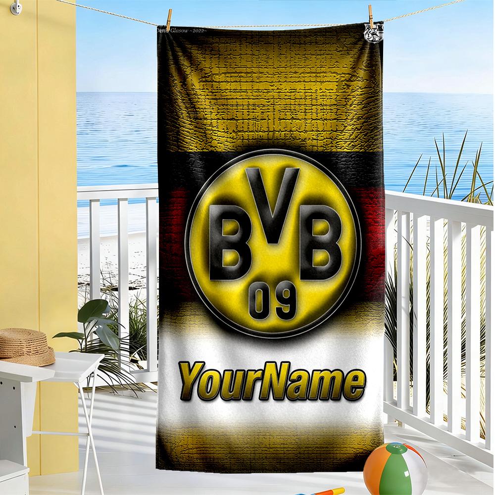 Borussia Dortmund Customize Text Beach Towel High Absorbency & Quick-Dry Ideal for Travel Outdoor Swim Pool Yoga Surf Camping Hiking Gym Gift Holiday