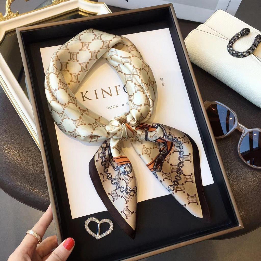 Luxury Satin Print Silk Scarf Square Women Streamer Neck Scarves Wrap Head Kerchief Beach Hair Band For Woman Bandana Summer