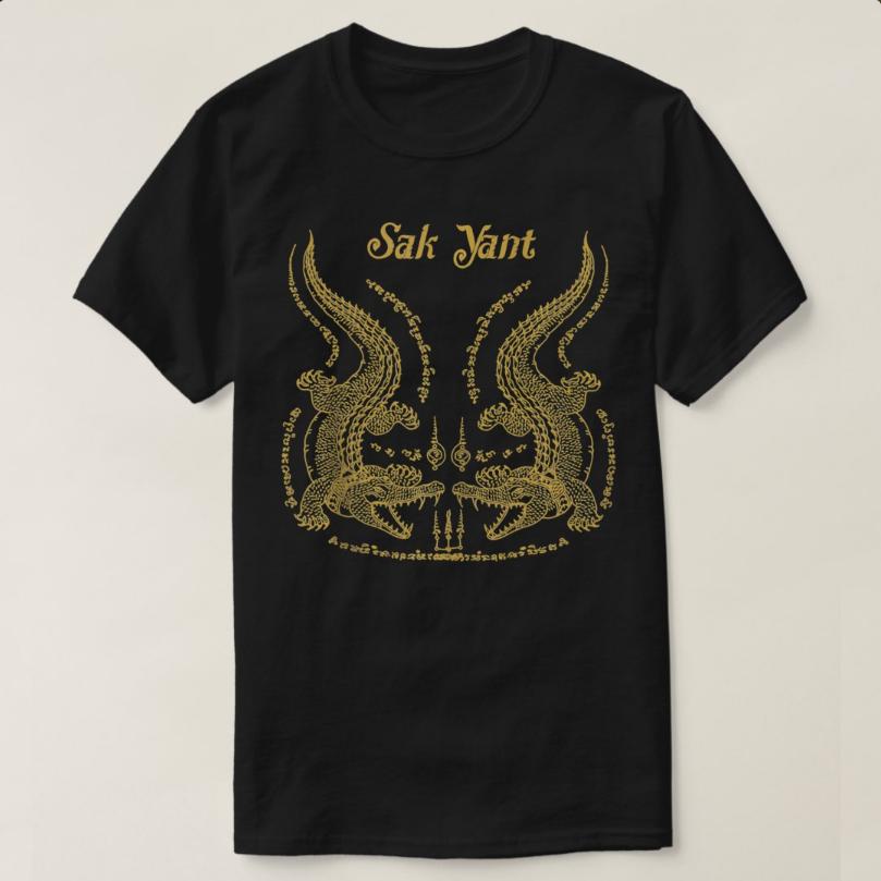 Sawadee Thai Traditional Sak Yant Muay Thai Twin Crocodiles TShirt 100 Cotton ONeck Summer Short Sleeve Casual Unisexs Tshirt S