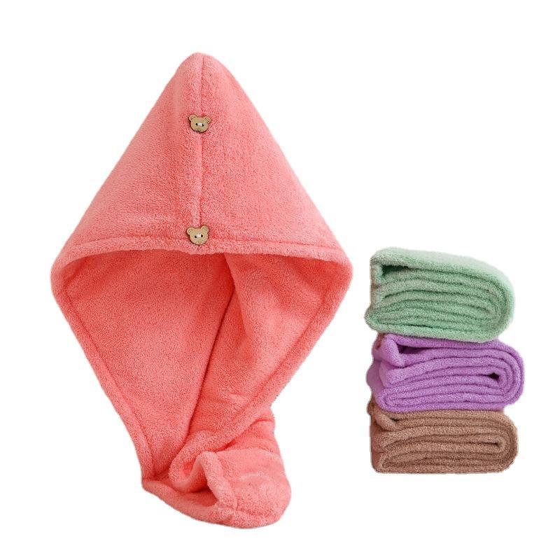Microfiber Hair TowelSuper Absorbent Hair Towel .Care Cap with Button.Wrap Fast Drying Hair Wraps for Women Bathroom Accessori