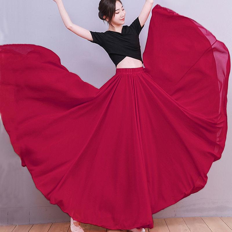 720° Chiffon Swing Skirt: High Waist, Ethnic Dance Red, Slimming Design