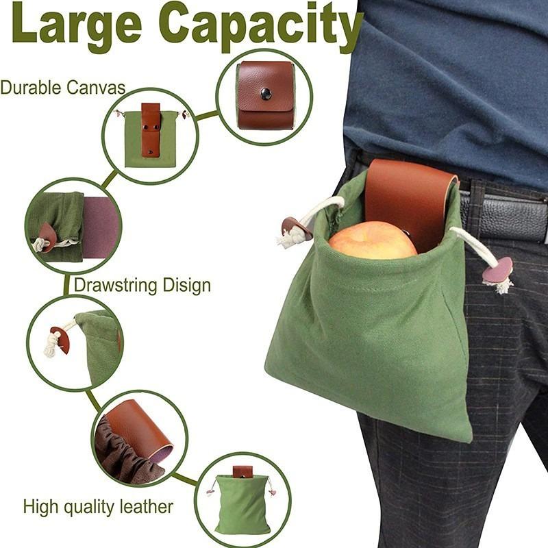 Outdoor Leather Foraging Case Bag Bushcraft Waist Pouch Hanging Tools Storage for Vegetable Fruit Garden Harvest Camping