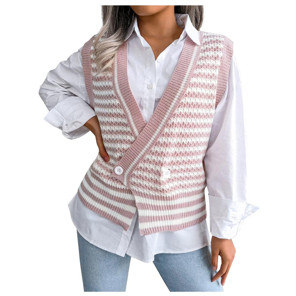 Women V-Neck Casual Loose Knit Sweater Vest