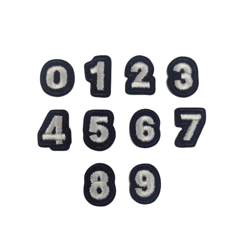 White 0-9 Iron-on Embroidered Number Patches for Clothing
