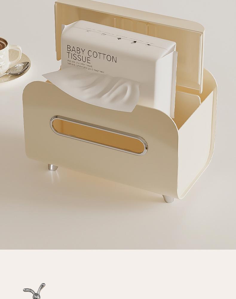 Cream Style Multifunctional Tissue Box with Remote Holder for Living Room
