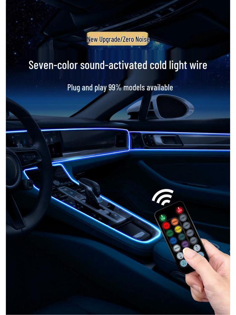 USB Voice-Controlled Car Ambient Light Strip: Wireless, Colorful Rhythm & Remote-Controlled Interior Light Guide