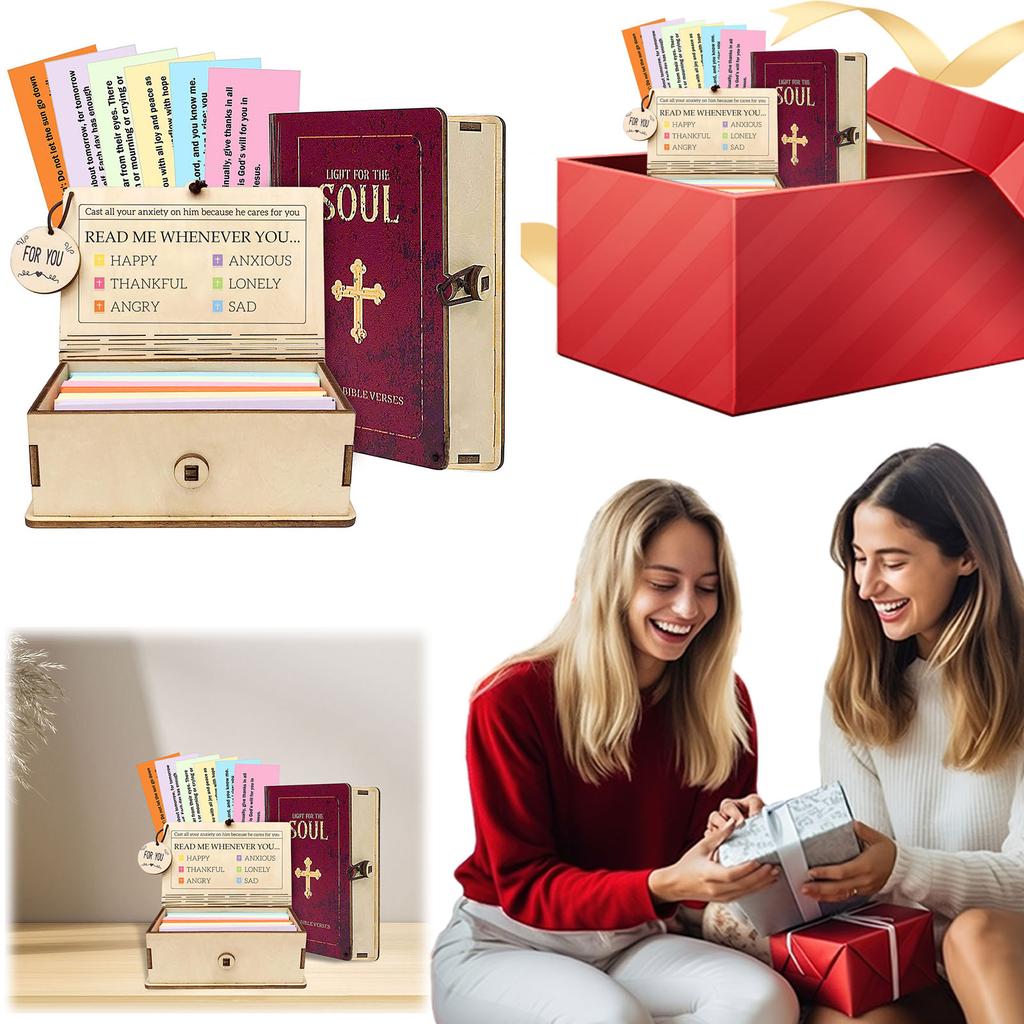 Wooden Bible Verse Cards Box Bible 96 Verses Storage Wooden Box Portable Daily Inspiration Scripture Prayer Organization