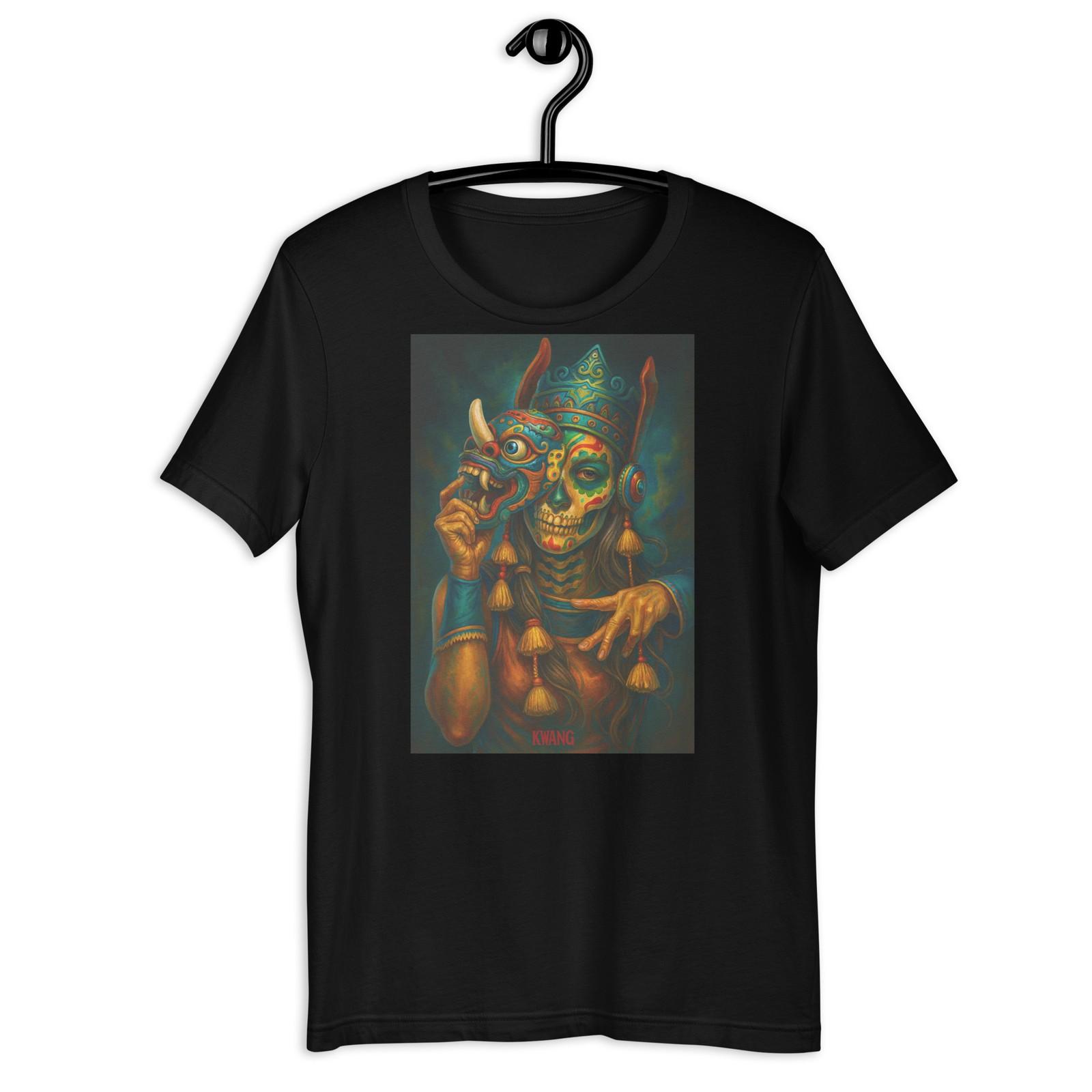 Aztec Skull Mask Woman Warrior Mexican Art Colorful T-Shirt Design S