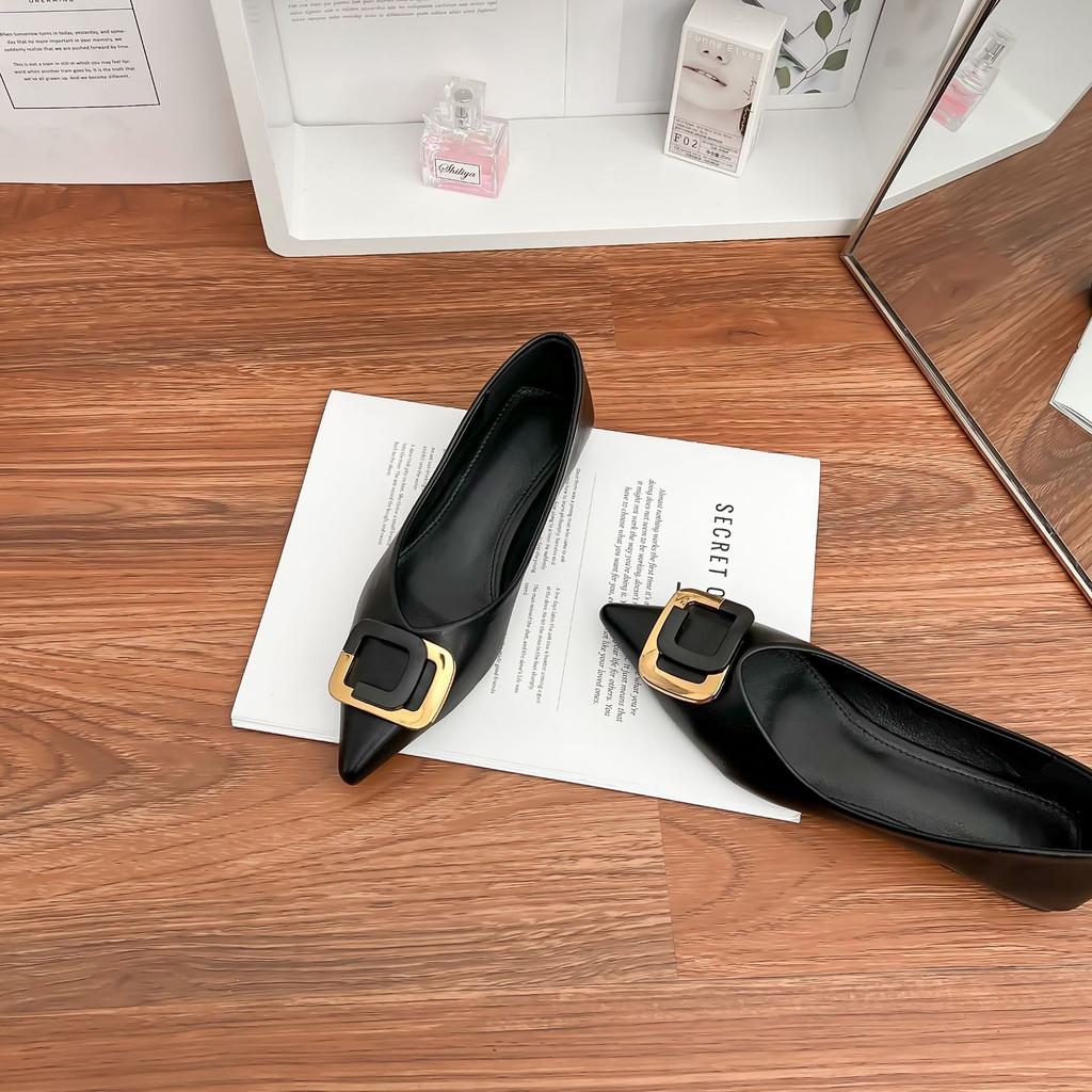 Single shoes 2025 spring women's professional style pointed women's shoes soft sole not tired feet versatile work shoes square buckle black shoes