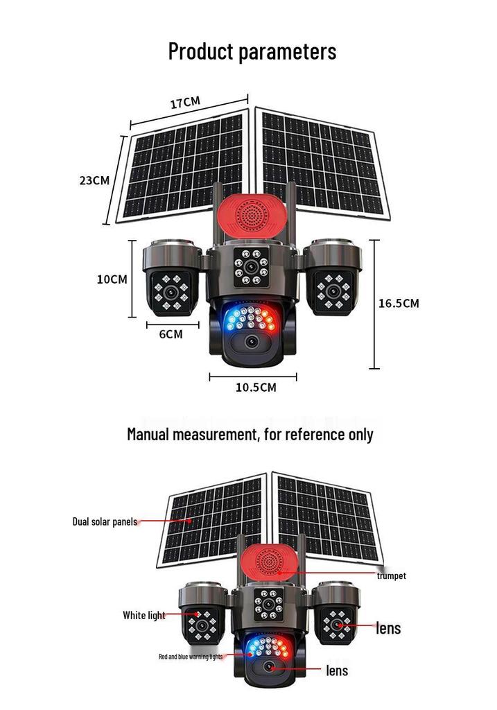 4G Solar-Powered HD Quad-Lens Outdoor Camera with Real-Time Voice Intercom and Full-Color Night Vision