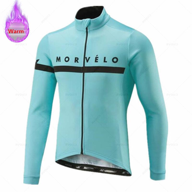 Morvelo-Thermal Fleece Cycling Jerseys Set for Men, MTB Bike Clothes, Warm Bicycle Clothing,2026 Velvet Warm Cycling Suit Set