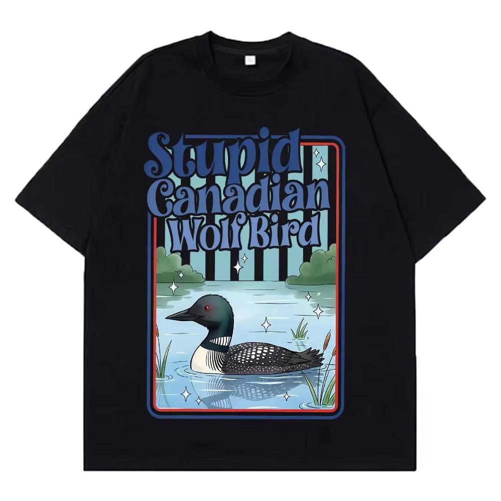

Stupid Canadian Wolf Bird Funny Meme T-shirt Men Women Fashion Casual Cotton T-shirts Summer Short-sleeved Loose Cotton T-shi... 5XL різнокольоровий
