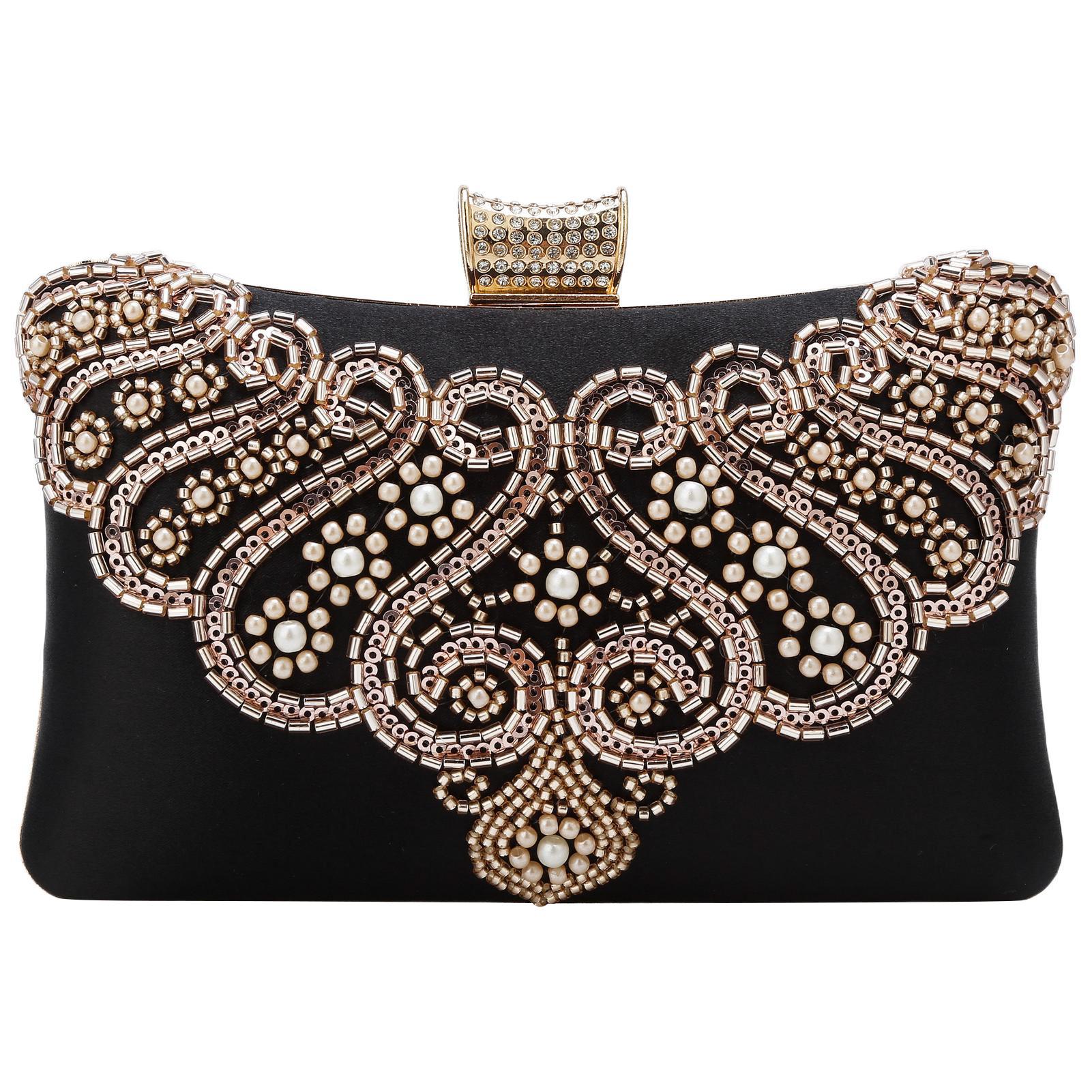 

Women Beaded Clutch Evening Bag Fashion Rhinestone Diamond Wedding Handbag Bridal Purse for Cocktail Party Prom чёрный