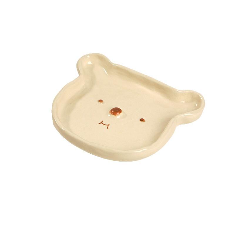 Cute Bear Tableware Set, Household Cream Wind Ceramic Underglaze Color, One Person Eating, Hand-Squeezed Tableware, Breakfast Plate
