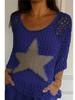 Elegant European & American Style Five-Star Round Neck Sweater with Three-Quarter Sleeves for Women