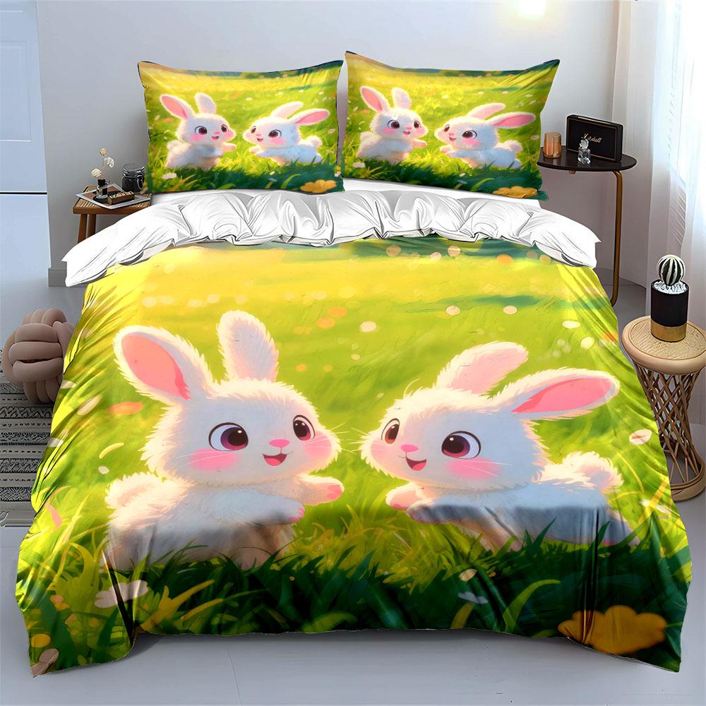 Cute Rabbit Trio Decoration Set Soft Comfortable Duvet Cover Bedding Set Included 1*Duvet Cover & 2*Pillowcases, Gift