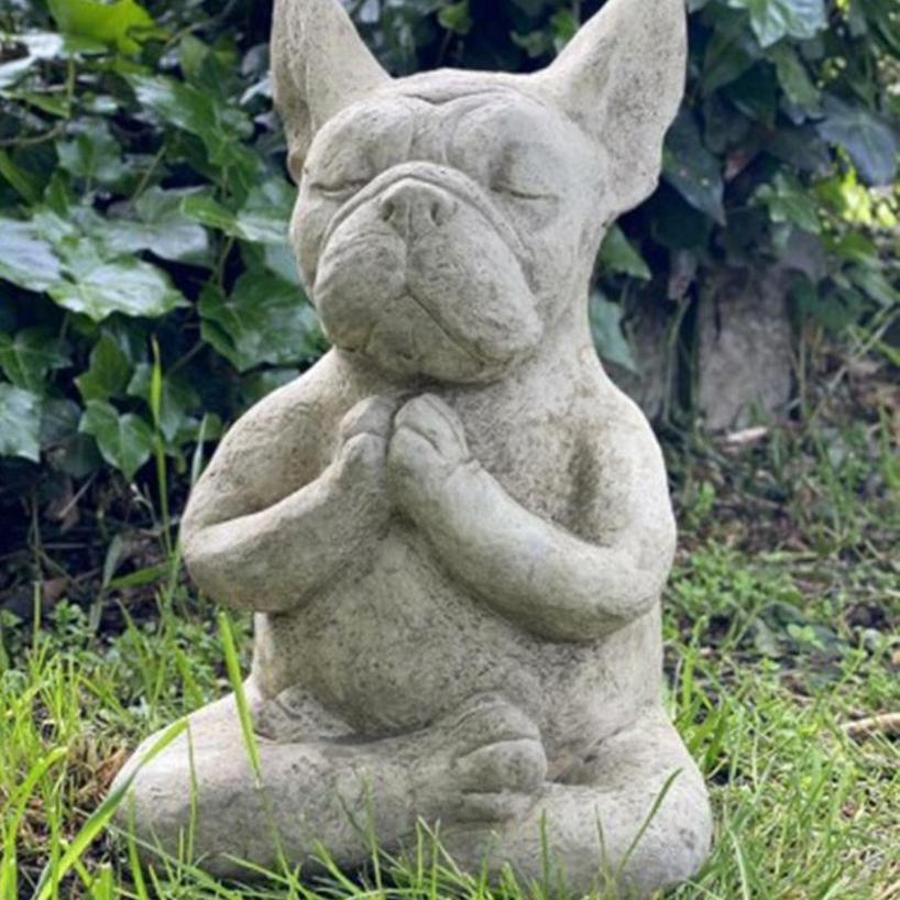 Waterproof Resin French Bulldog Sculpture Yoga Pose Meditation Dog Figurine Zen Garden Decoration Waterproof Prayer Ornaments