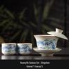 Premium Ru Ware Gongfu Tea Set with Cultivable Crackle Gaiwan and Offering Bowl