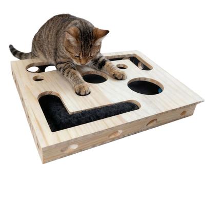 Cat Nail File Scratch Board Enrichment Box Wooden Puzzle Dispenser Toy for Pet Exercise Boredom Relief Mealtime Training Home