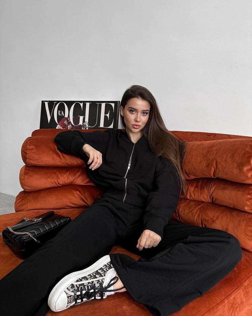 2024 Spring and Autumn Sweater Two-piece Women's Clothing European and American Cross-border Trend Fashion Casual Zipper Cardigan Trousers