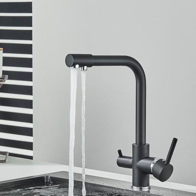 Küchenspüle-Wasserhahn, herunterziehbar, 2 Griffe, 3-in-1-Wasserfilter-Wasserhahn