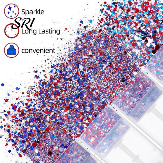 Women Makeup Stick Independence Day Body Glitter Stick, Patriotic USA Flag Face Hair Accessories, Sparkling Red White Blue for 4th of July