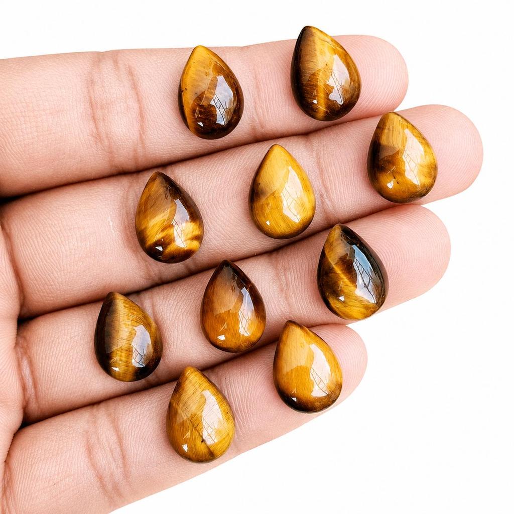 Tigerauge Edelstein, Tropfenförmiger Polierter Cabochon Loser Stein, Goldbraunes Tigerauge zur Schmuckherstellung