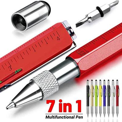 7 in 1 Multifunktionsstift Touchscreen Stylus Kapazitiver Stift mit Schraubendreher Lineal Wasserwaage Nachfüllbarer Kugelschreiber