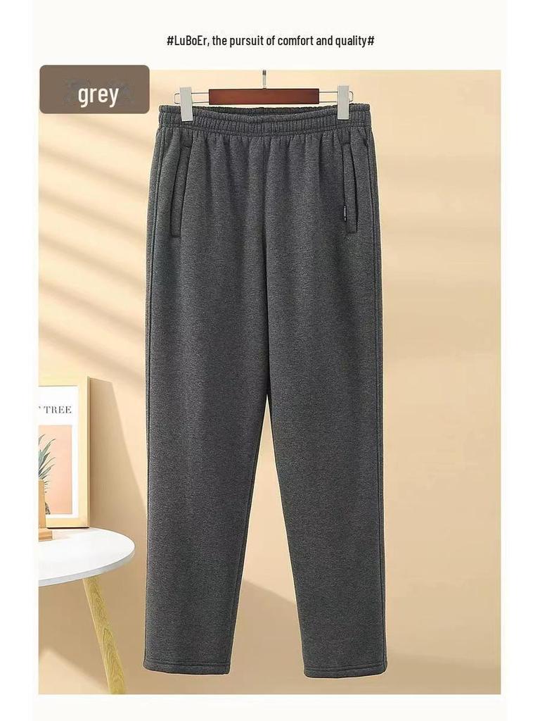 Męskie pluszowe spodnie dresowe z jagnięcej skóry - Pogrubione, o luźnym kroju, zimowe spodnie codzienne dla osób w średnim i starszym wieku.