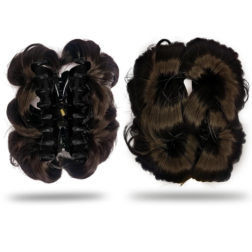 Sanas Hair Extension (1 Pc) Wig Clutcher for Women and Girls, Synthetic Hair Bun Clip, Artificial Juda Look like Natural Hair Claw (1 Pc) (Brown)