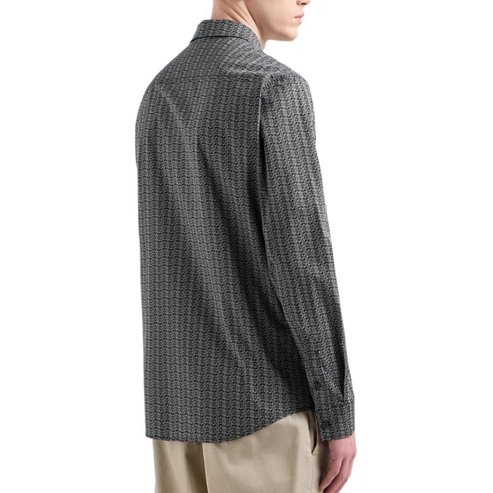 Armani Exchange SS25 Striped Slim Fit Single Breasted Long Sleeve Shirt Men shirts Black XM000625-AF13184-FC012
