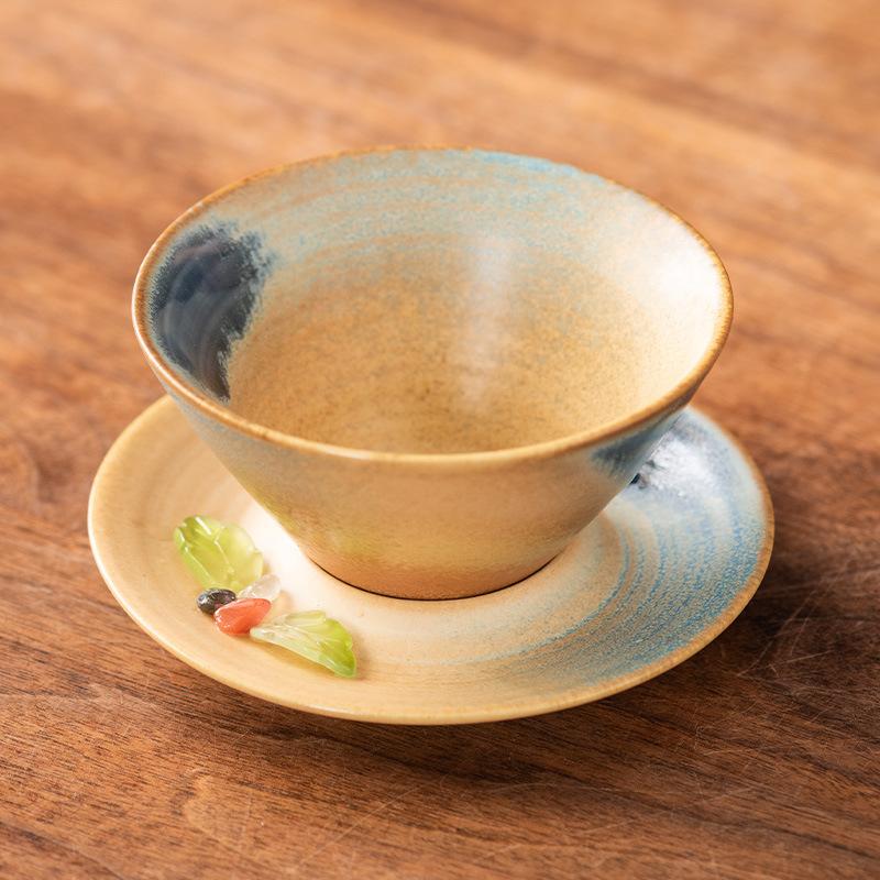Retro Style Ceramic Cup Coarse Pottery Ceramic Cup Creative Flying Saucer Coffee Cup Saucer Set