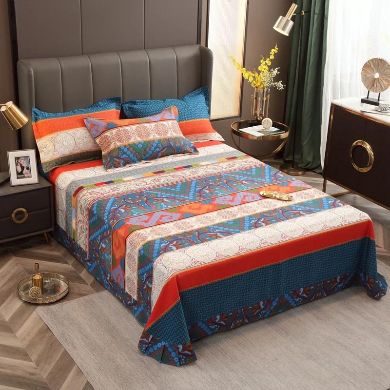 3Pcs Vintage Ethnic Style Bed Sheet Set 100% Cotton Luxury Bedspread Pillowcases All-season Universal Bedroom Bedding Set