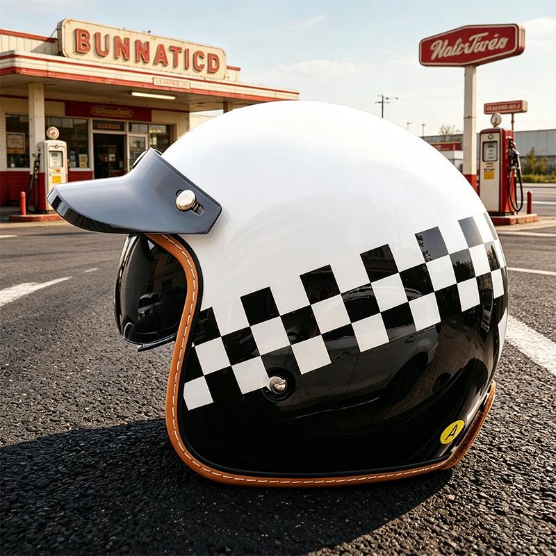 High-Quality Retro Motorcycle Half Helmet with Built-In Goggles for Men and Women