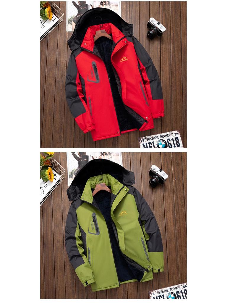 Men's Windproof Waterproof Down Jacket - Velvet-Lined and Insulated Cotton Winter Coat for Cold Protection.